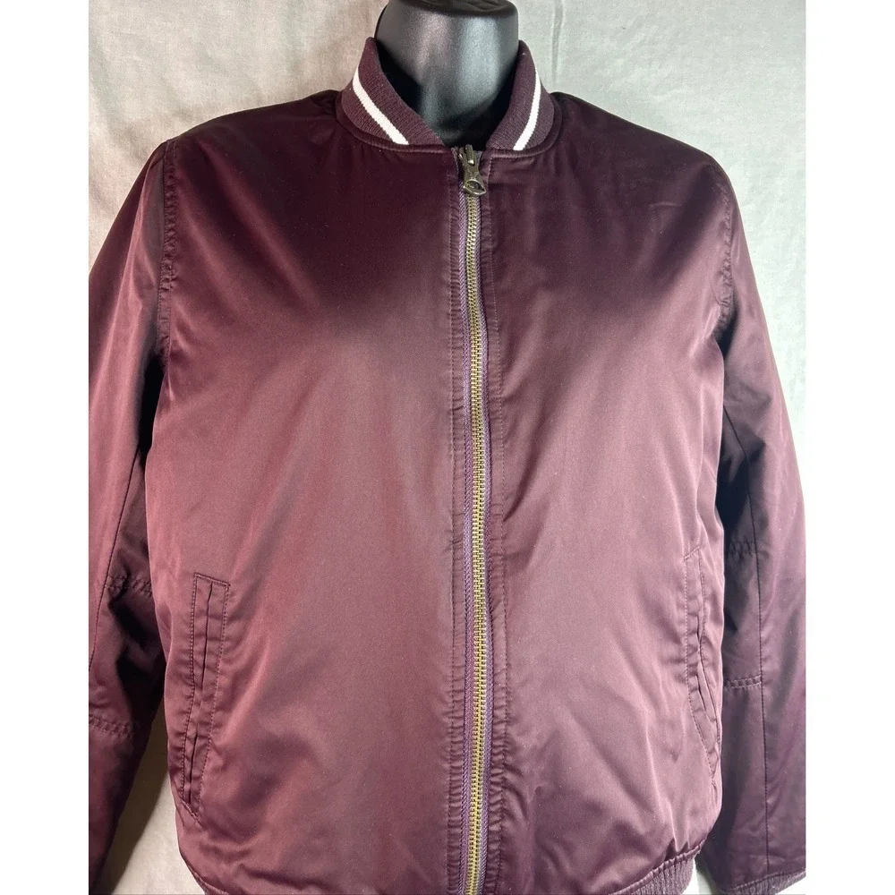 American Eagle Women's Bomber Jacket Size SP Maroon Zip Up‎ Varsity Ribbed Trim